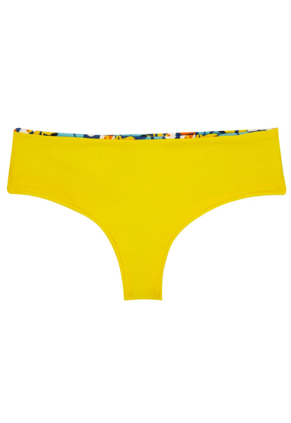 Yellow print high-waisted thong bikini briefs
