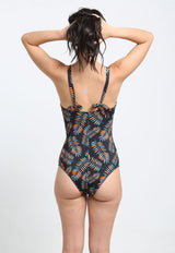 Orange print one-piece swimsuit