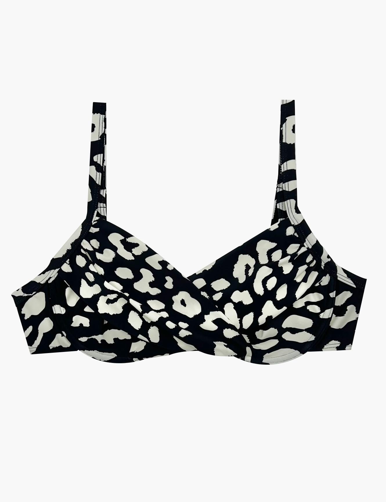 Bikini estilo sostén torcido copa C estampado negro