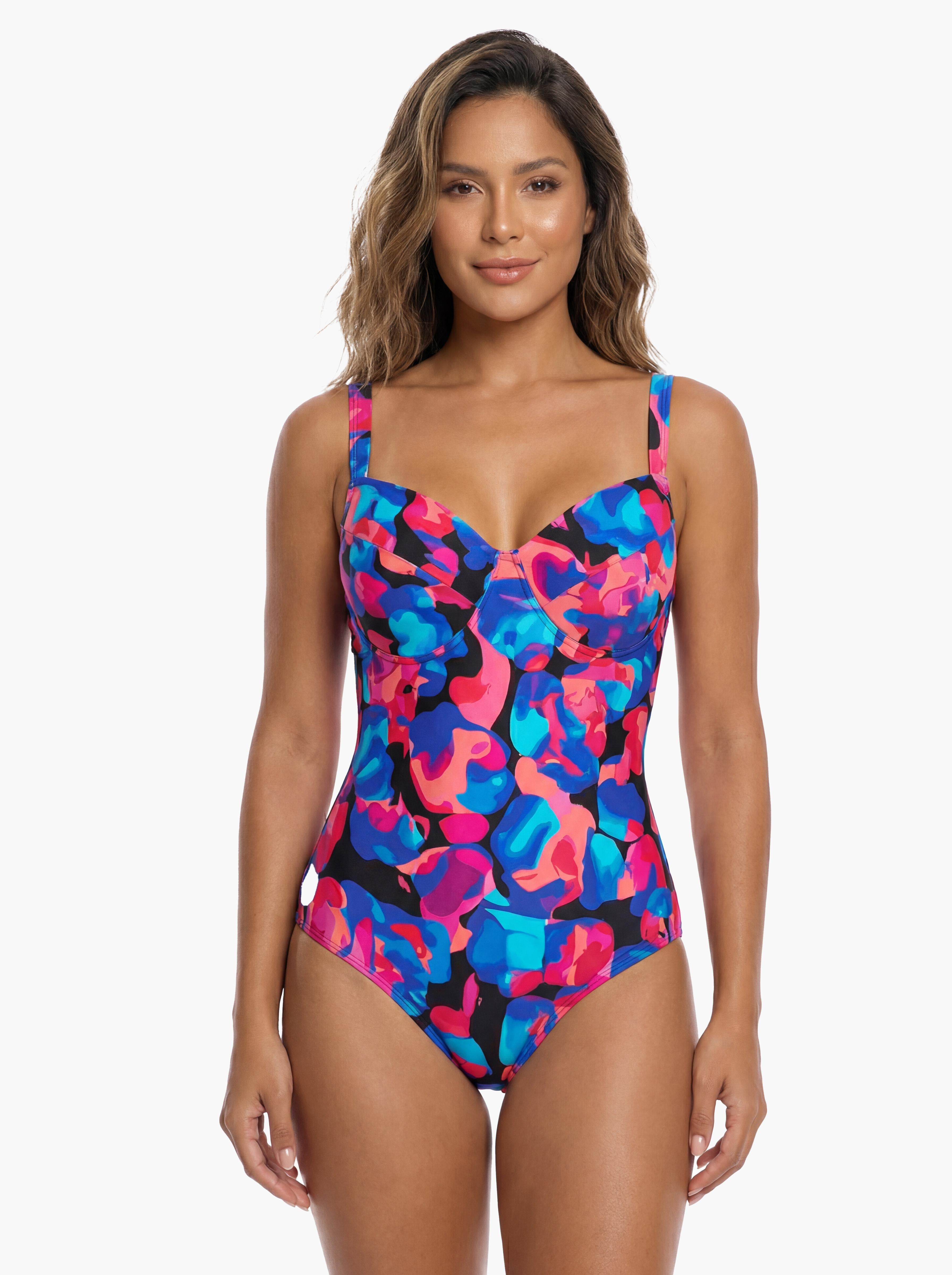 Traje de baño reductor copa grande estampado negro