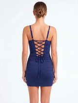 Vestido de traje de baño mujer ajustable azul marino