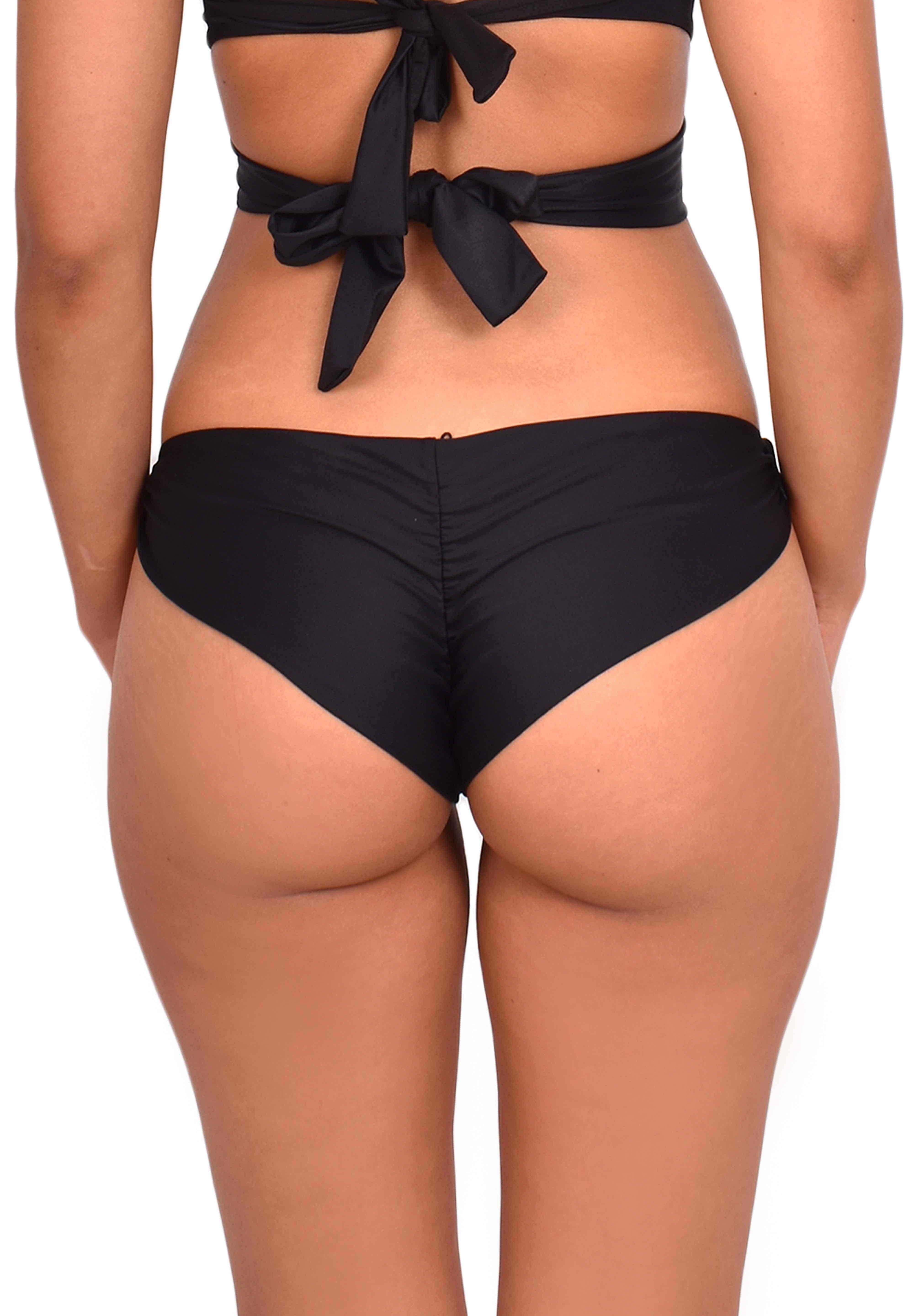 Black printed draped back bikini briefs 