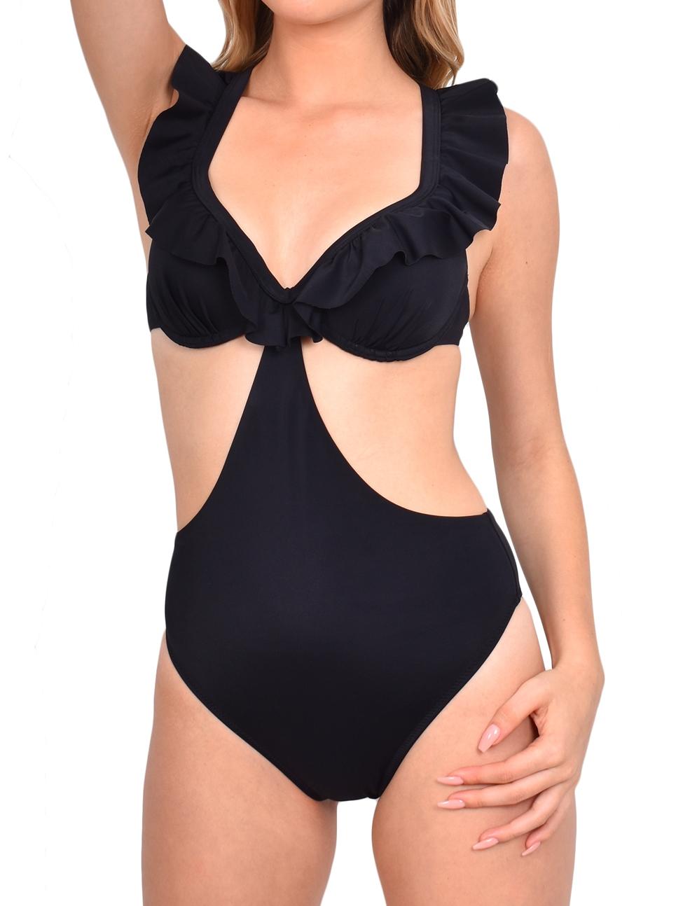 Black ruffled trikini 