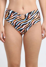 Orange print high-waisted bikini bottoms