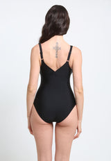 Traje de Baño Deportivo Negro Ajuste Perfecto Corte Espalda en V