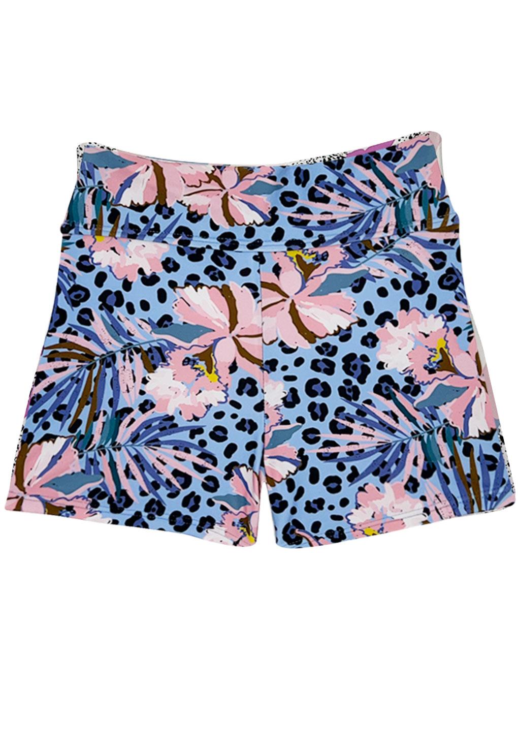 Bikini short para niña estampado celeste