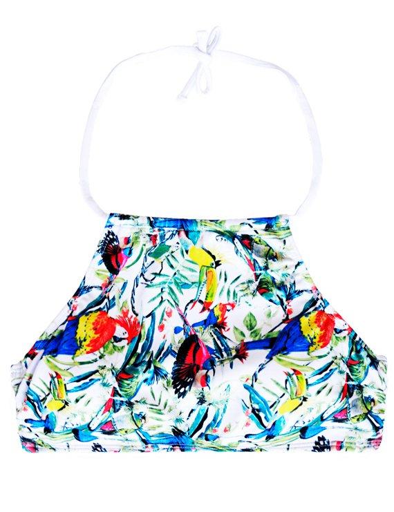 Green print bikini bib with ties