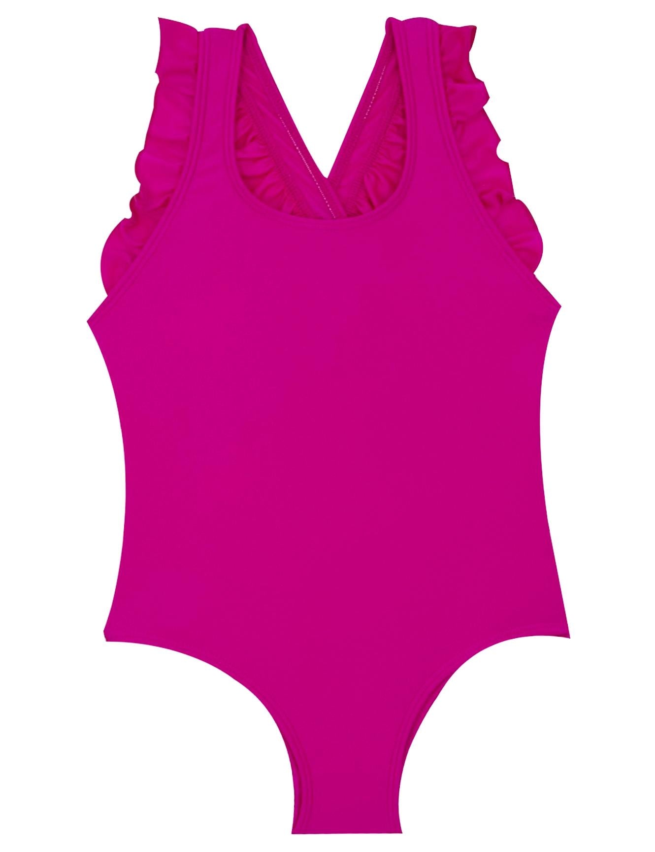 Bright pink ruffled girl's swimsuit