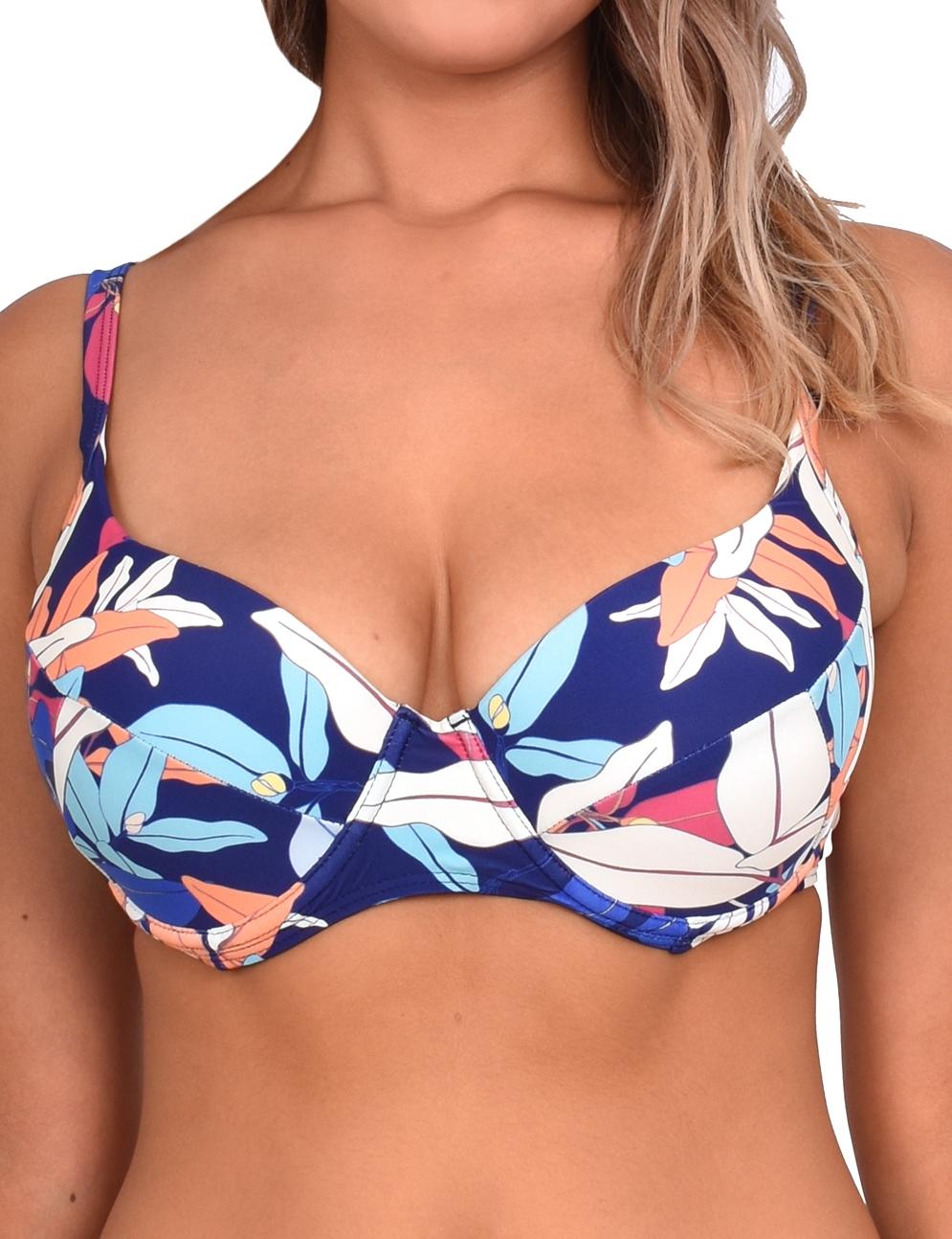 Bikini sostén copa grande estampado azul