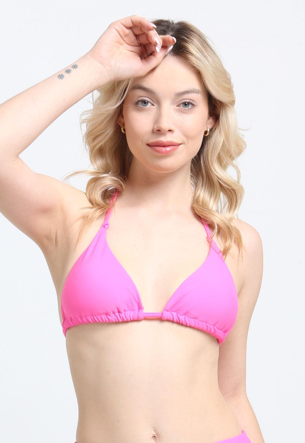 Bikini triangulo con nudos fucsia
