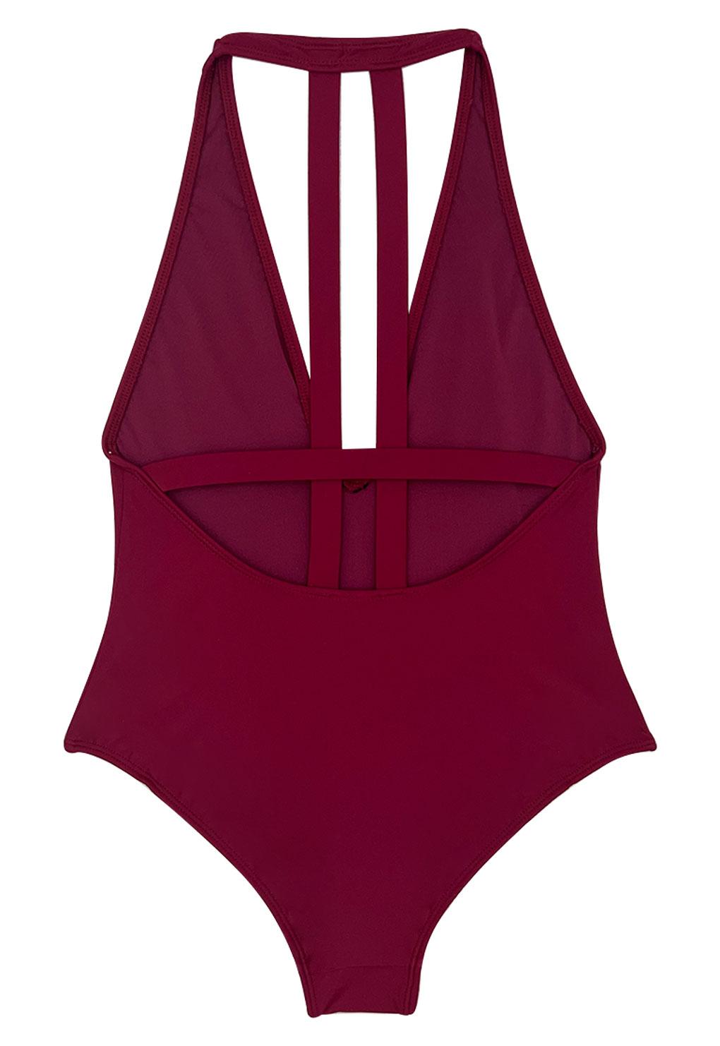 Red low-cut swimsuit