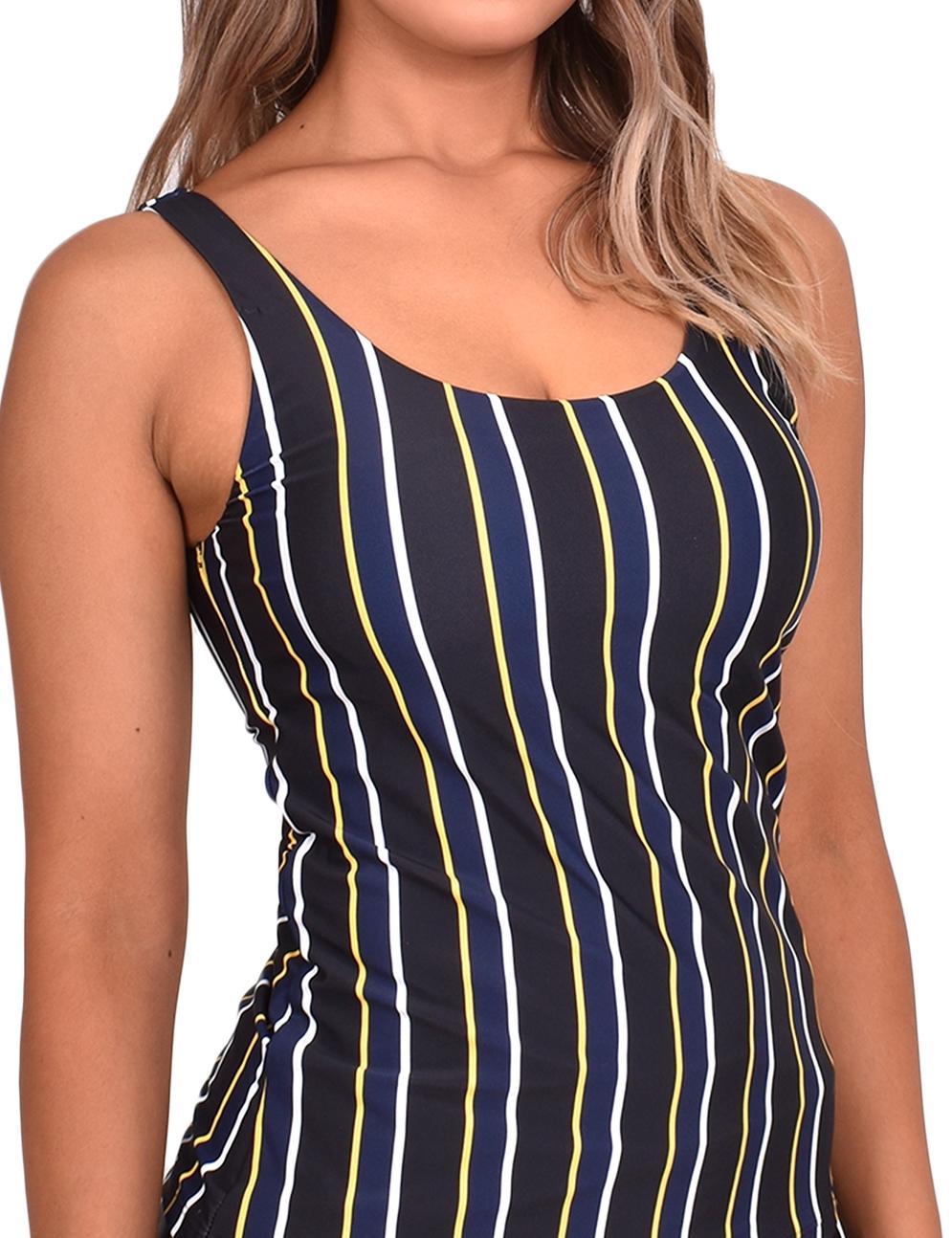 Tankini con escote en la espalda estampado amarillo