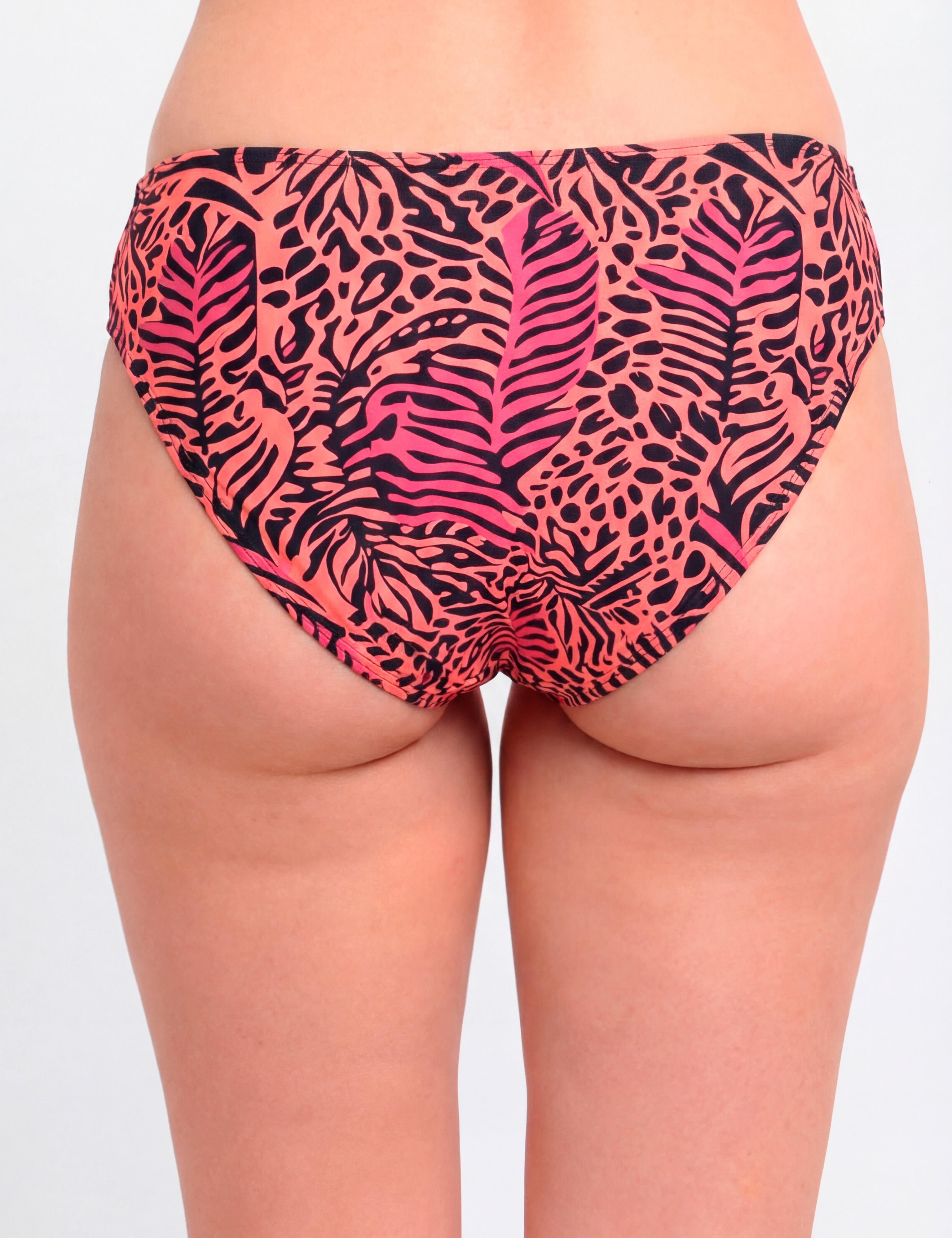Bikini clásico costados drapeados estampado negro