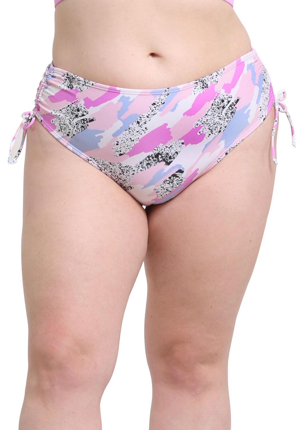 Adjustable hip bikini briefs with lilac print