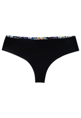 Black floral print high-waisted thong bikini