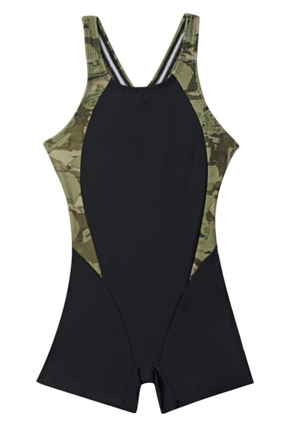 Traje de baño natación niña con pierna estampado verde