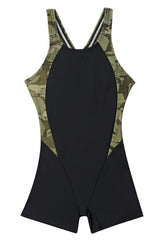 Traje de baño natación niña con pierna estampado verde