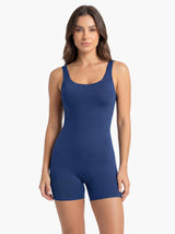 Traje de baño mujer natación pierna corta elástico azul