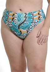 High-waisted bikini with green print waistband