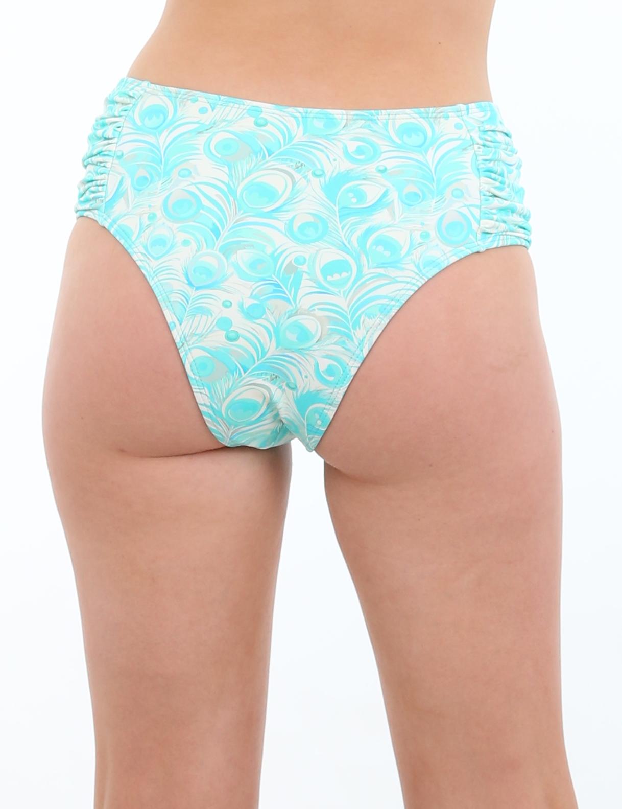Green printed draped thong bikini bottoms 