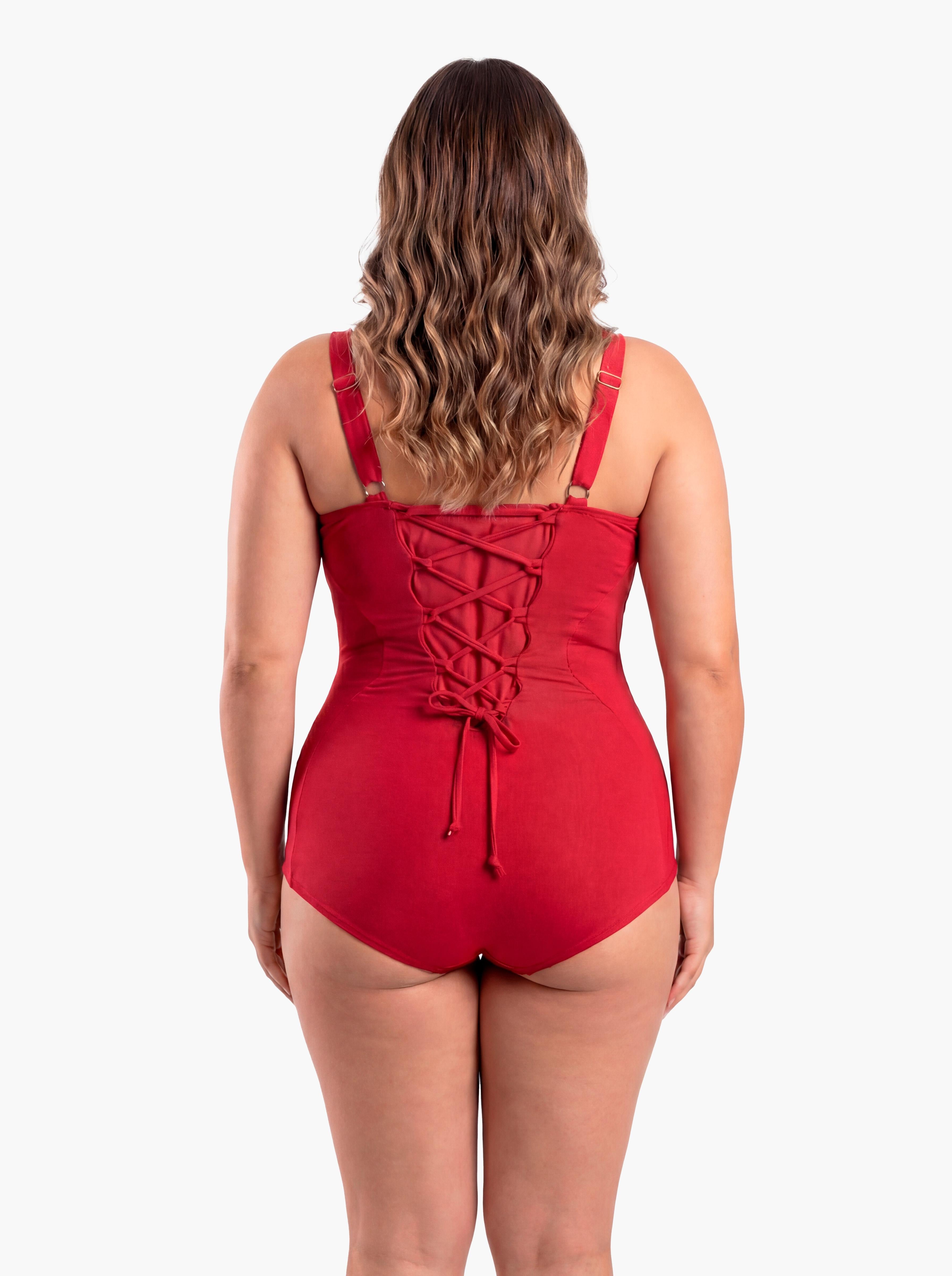 Traje de baño reductor estilo corset ajustable rojo