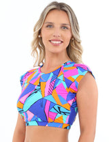 Bikini estilo crop top estampado azul