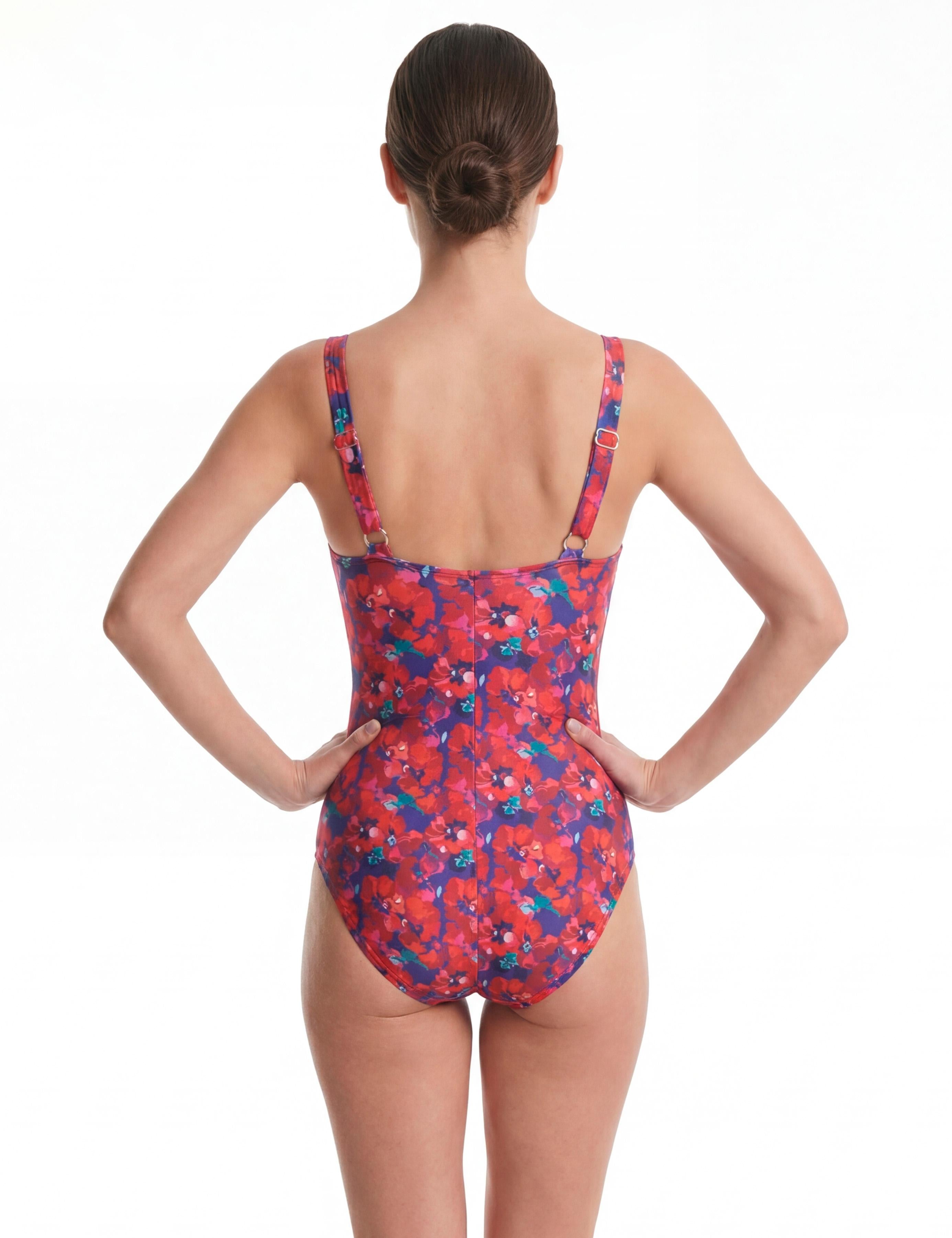 Traje de baño reductor copa grande estampado rojo