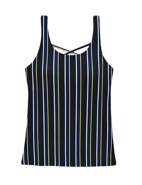 Tankini con escote en la espalda estampado amarillo