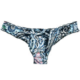 Bikini calzón tanga arruchada estampado azul
