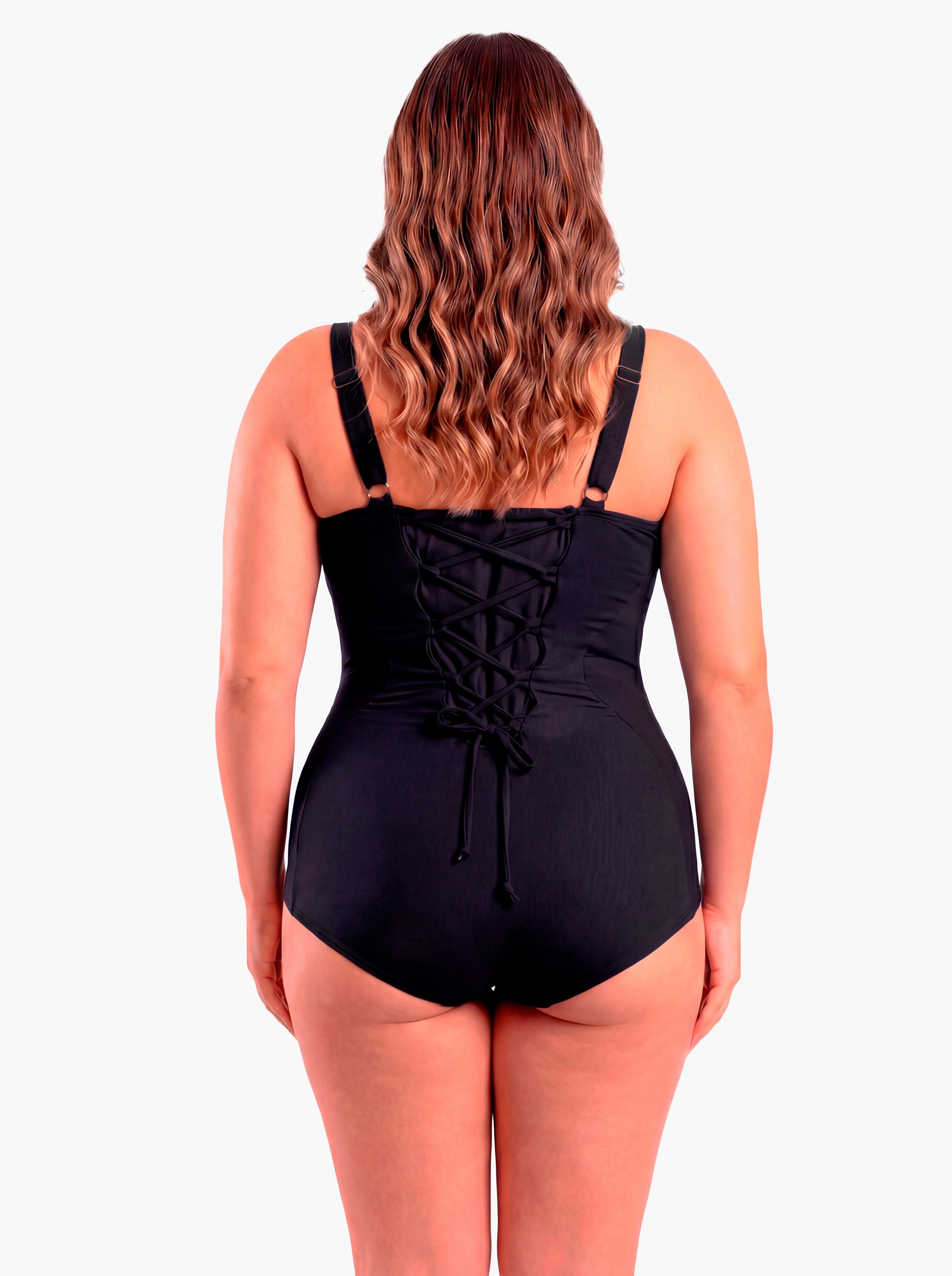 Traje de baño reductor estilo corset ajustable negro