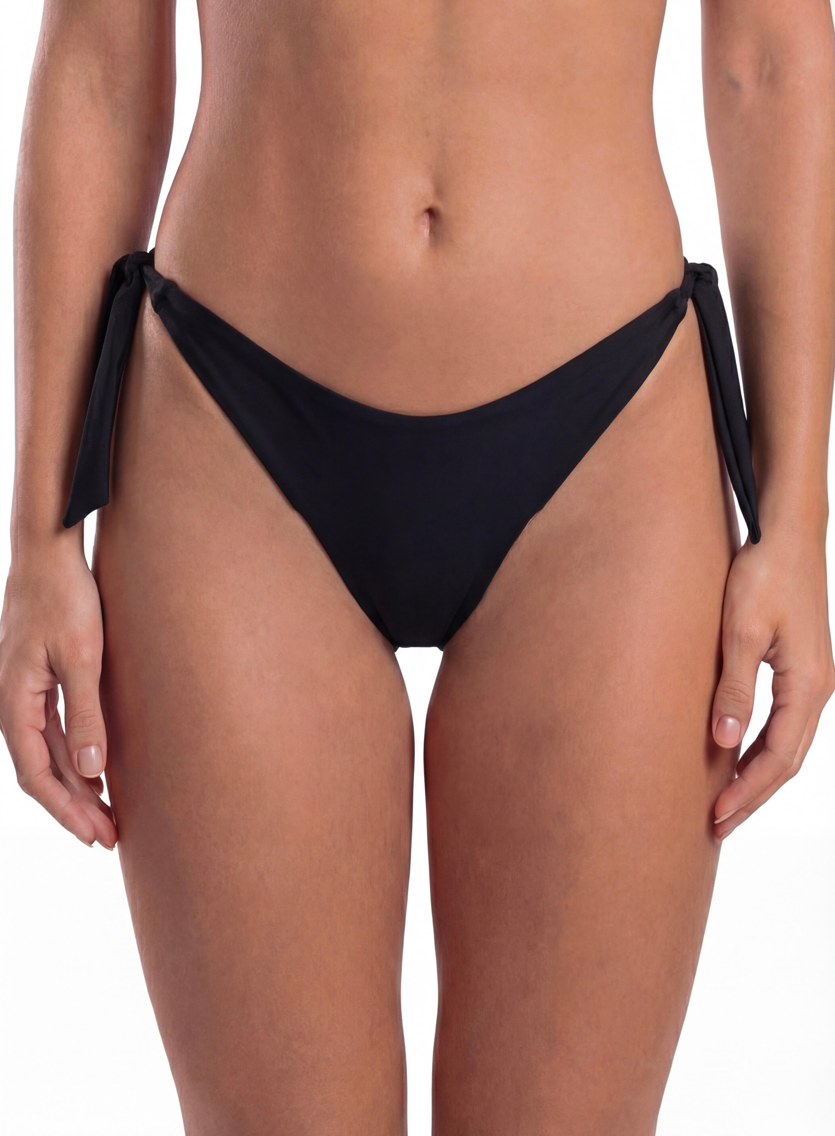 Bikini mujer tanga con amarras y pinza negro