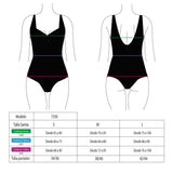 Black one-piece swimsuit with neckline