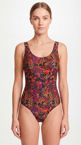 Traje de baño mujer reductor clásico estampado negro