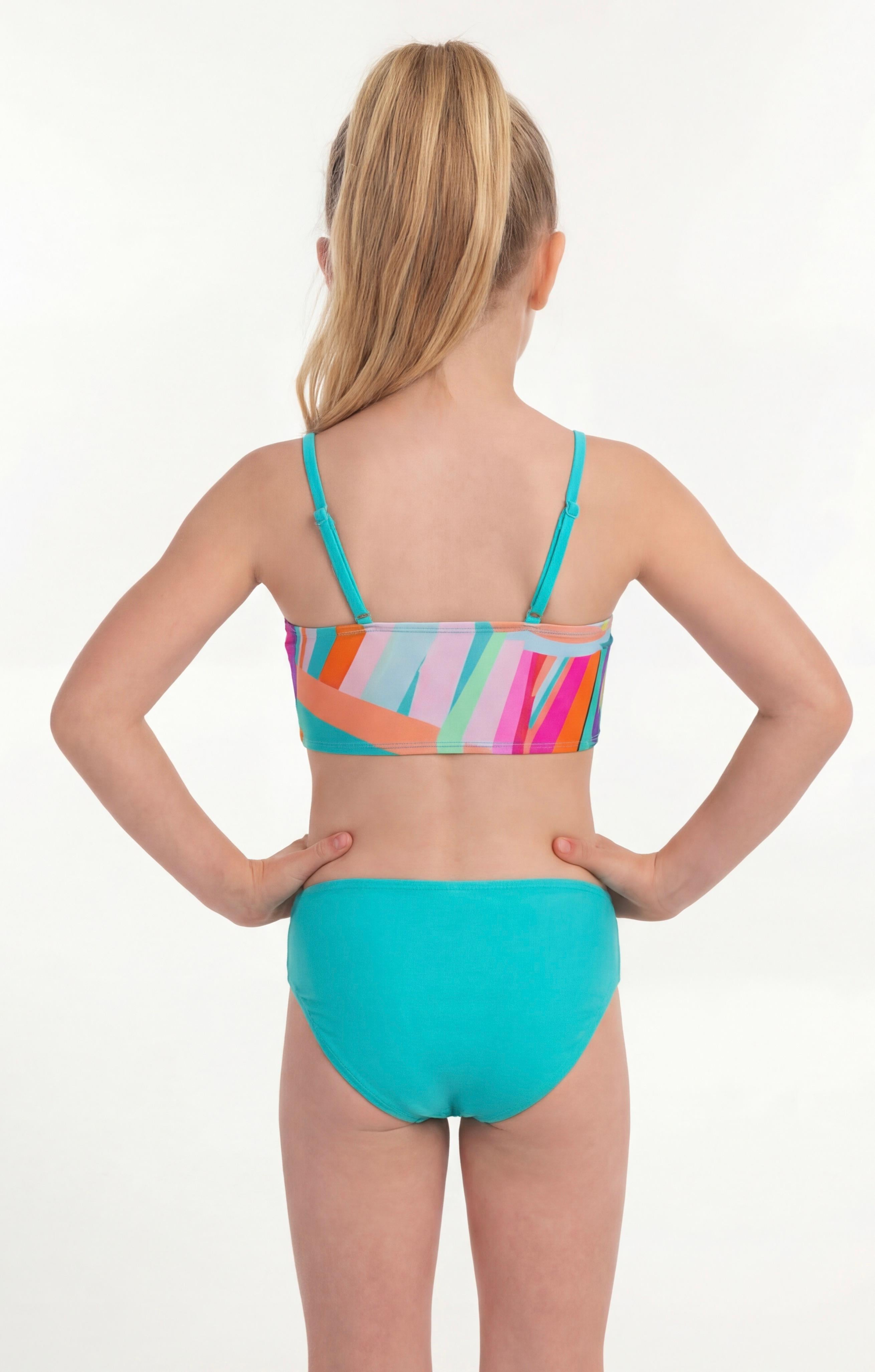 Traje de baño niña dos piezas estampado verde