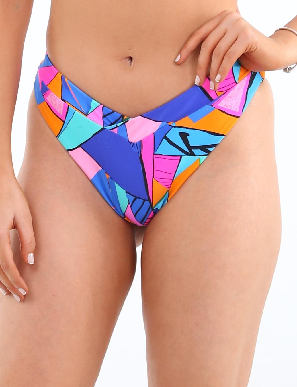 Blue print V-neck thong bikini