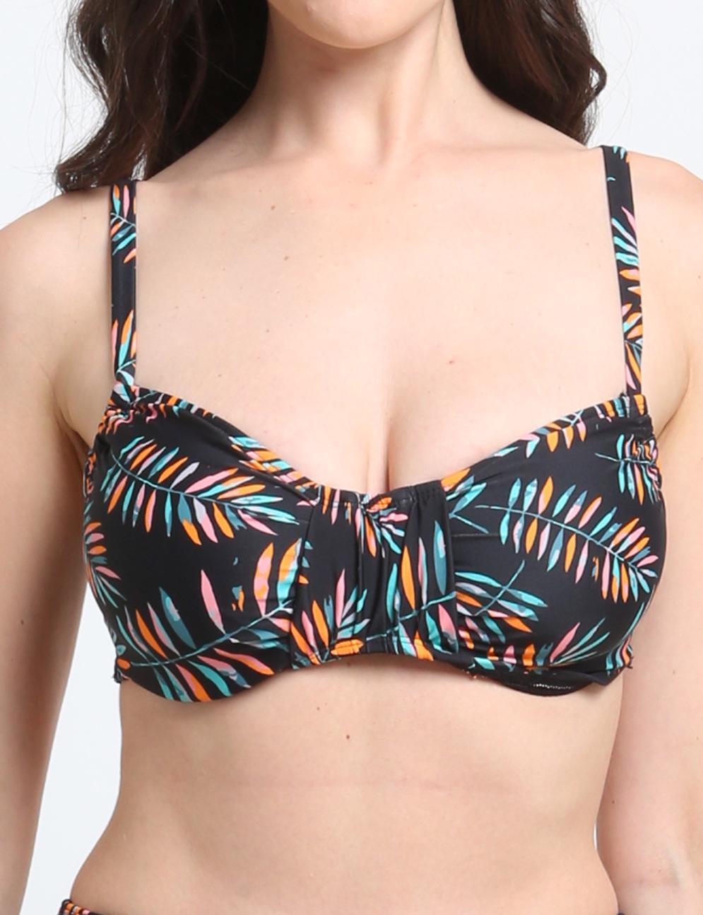 Green print ruched C-cup bra bikini
