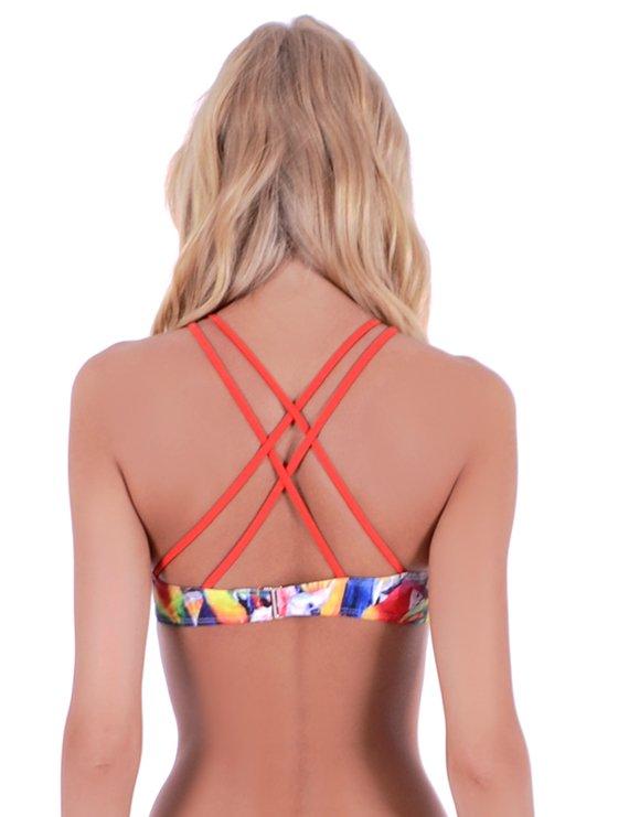 Parrot print crossover bib bikini