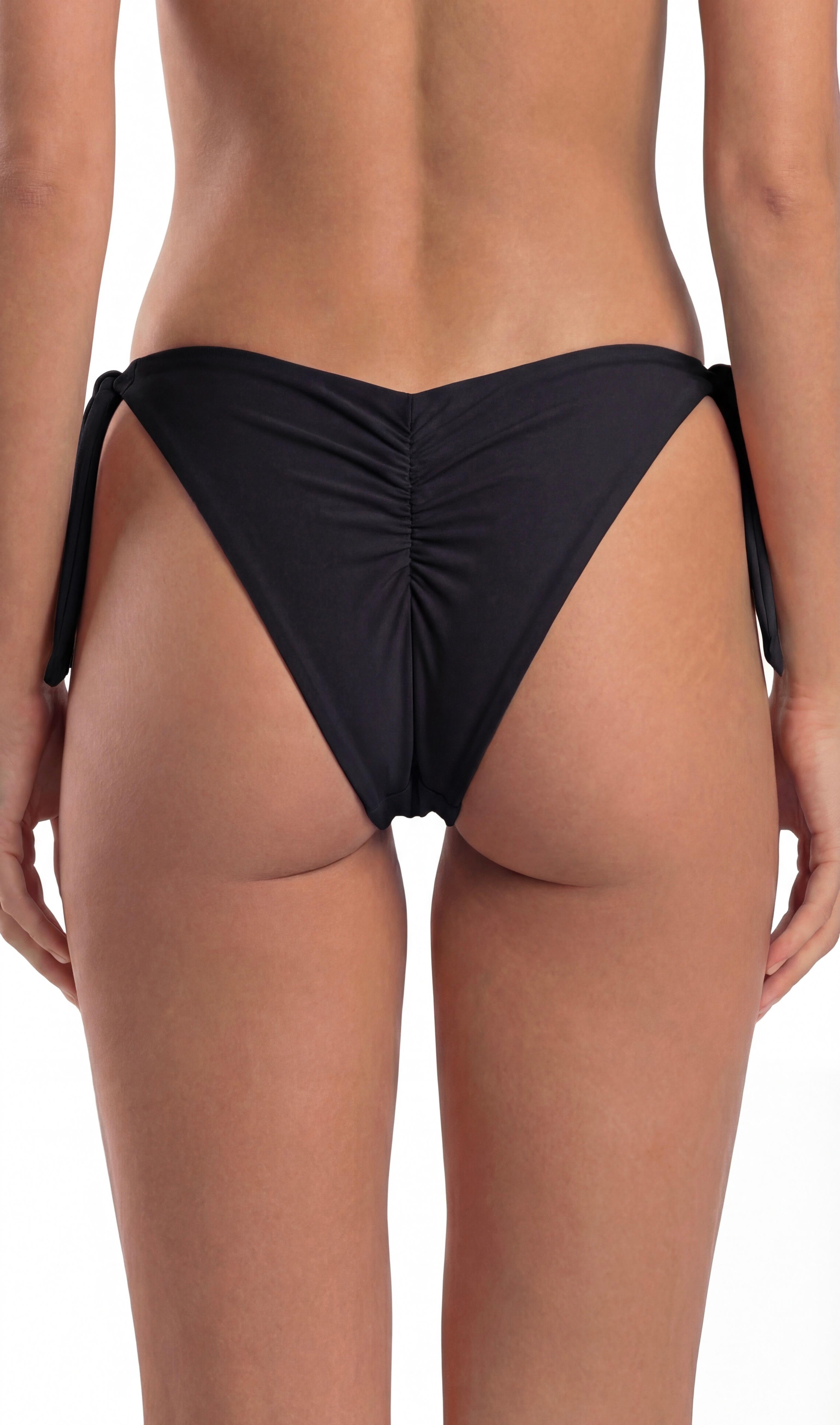 Bikini mujer tanga con amarras y pinza negro