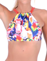 Bikini peto cruzado estampado loros
