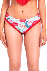 Red print high-waisted thong bikini briefs