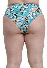 High-waisted bikini with green print waistband