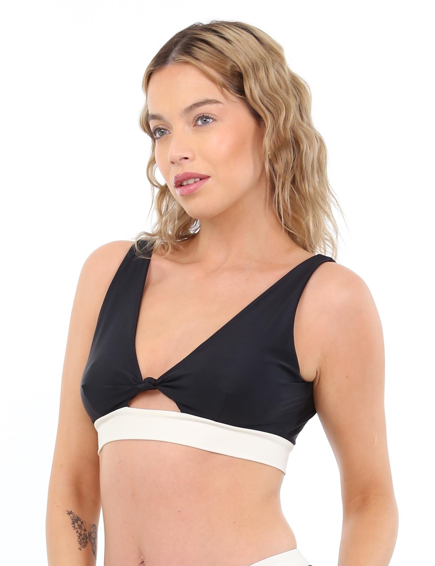 Beige knotted bib bikini