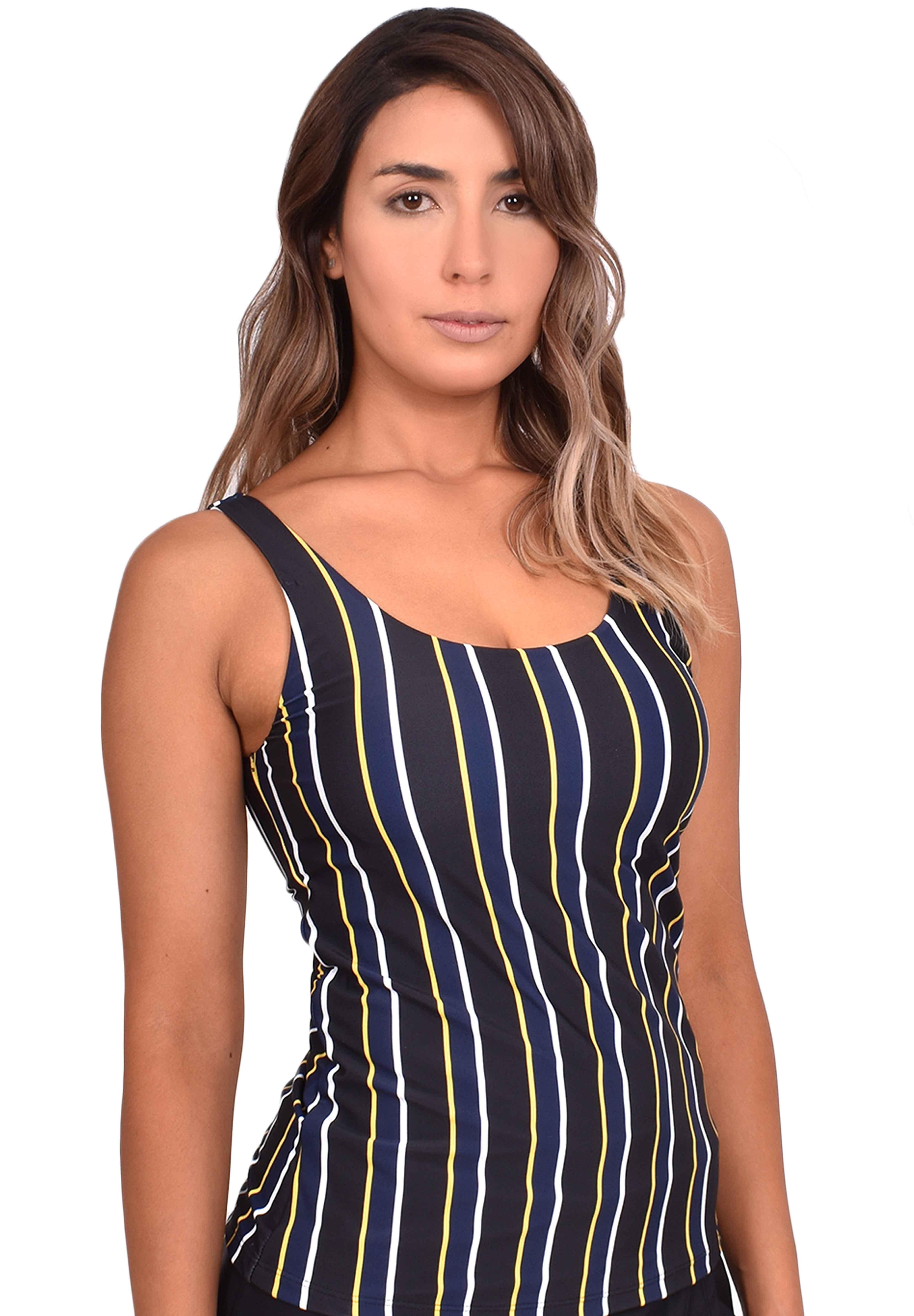 Tankini con escote en la espalda estampado amarillo