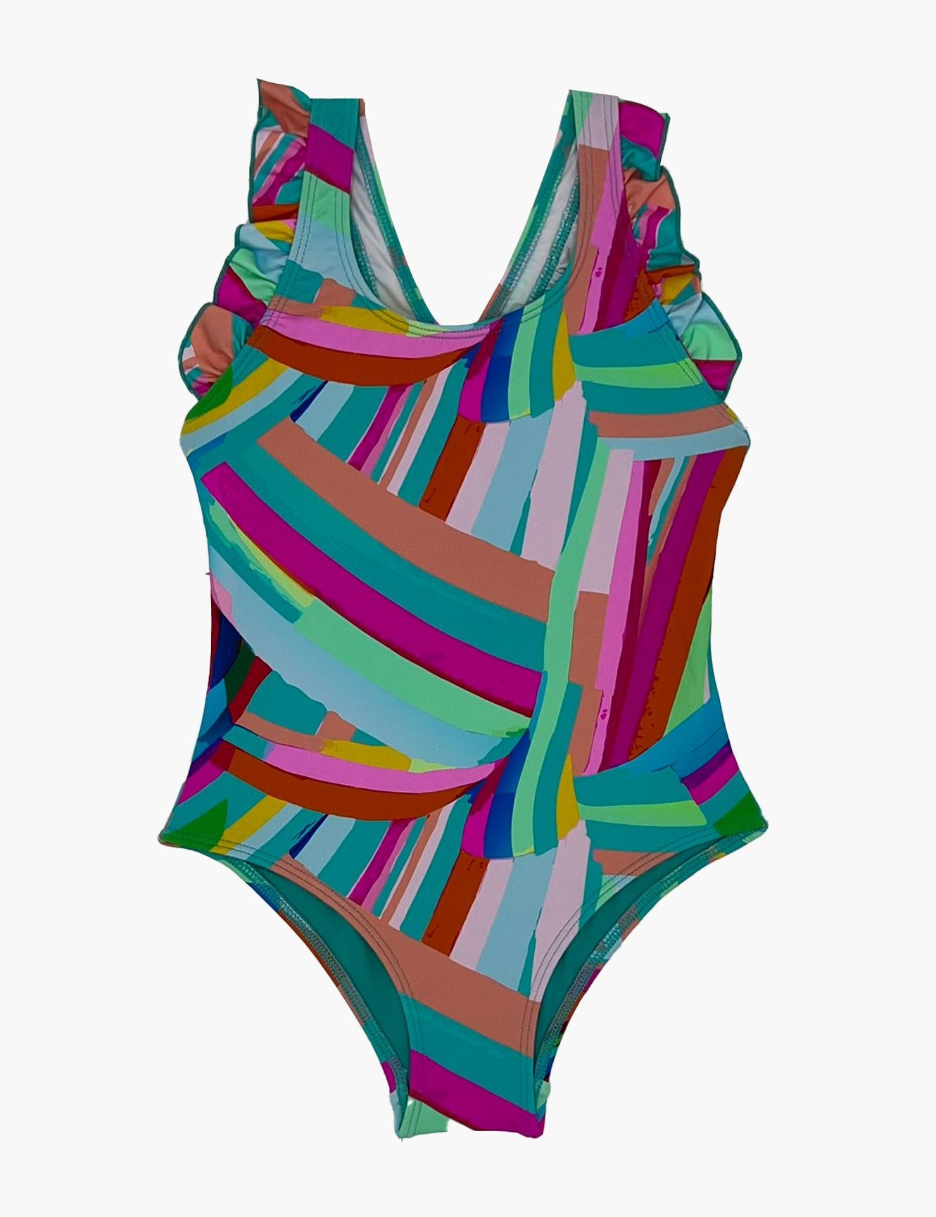 Green printed flight girl's swimsuit
