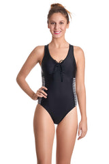 Traje de baño deportivo para busto grande estampado negro