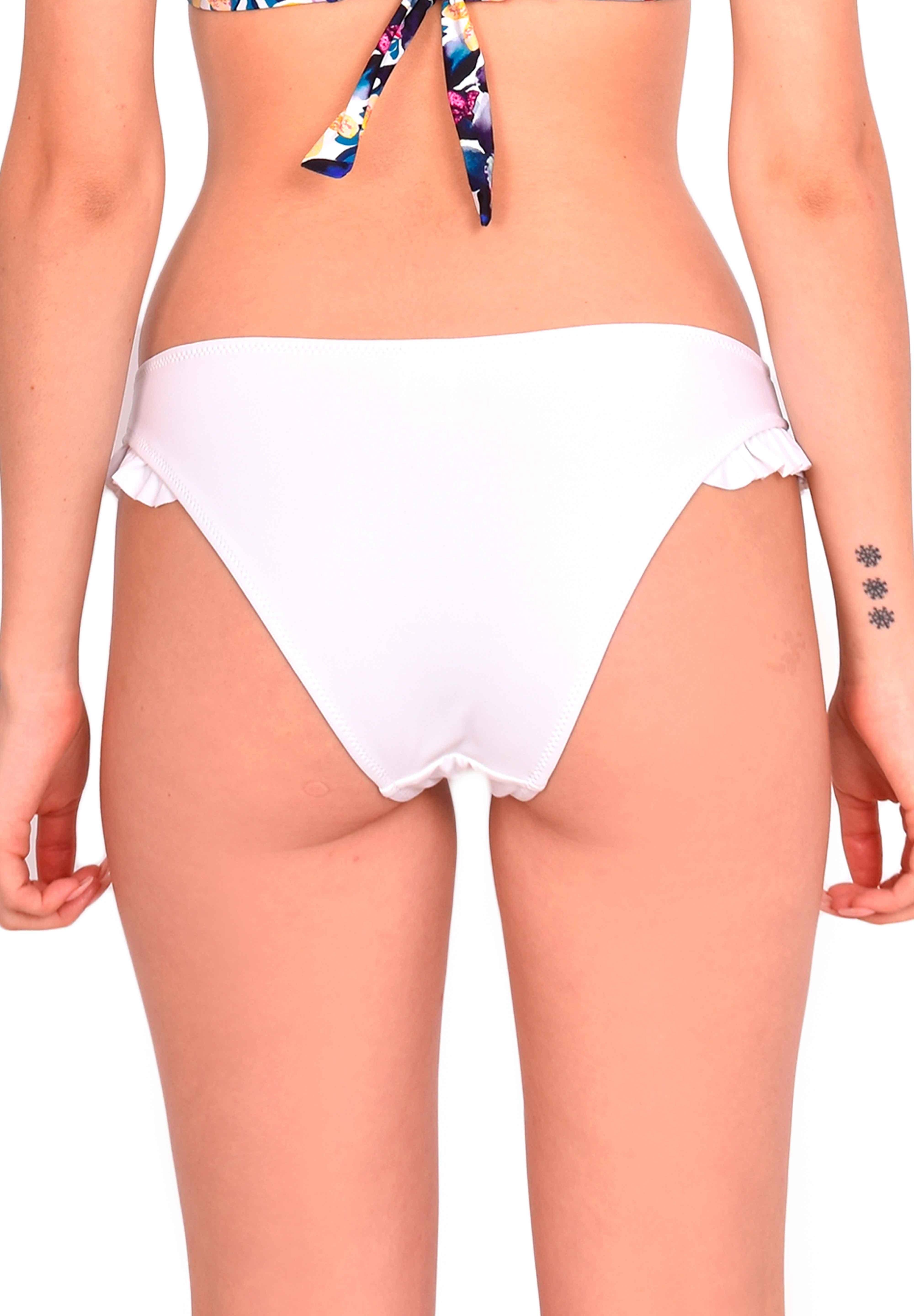 Bikini calzón con vuelos a los costados color blanco