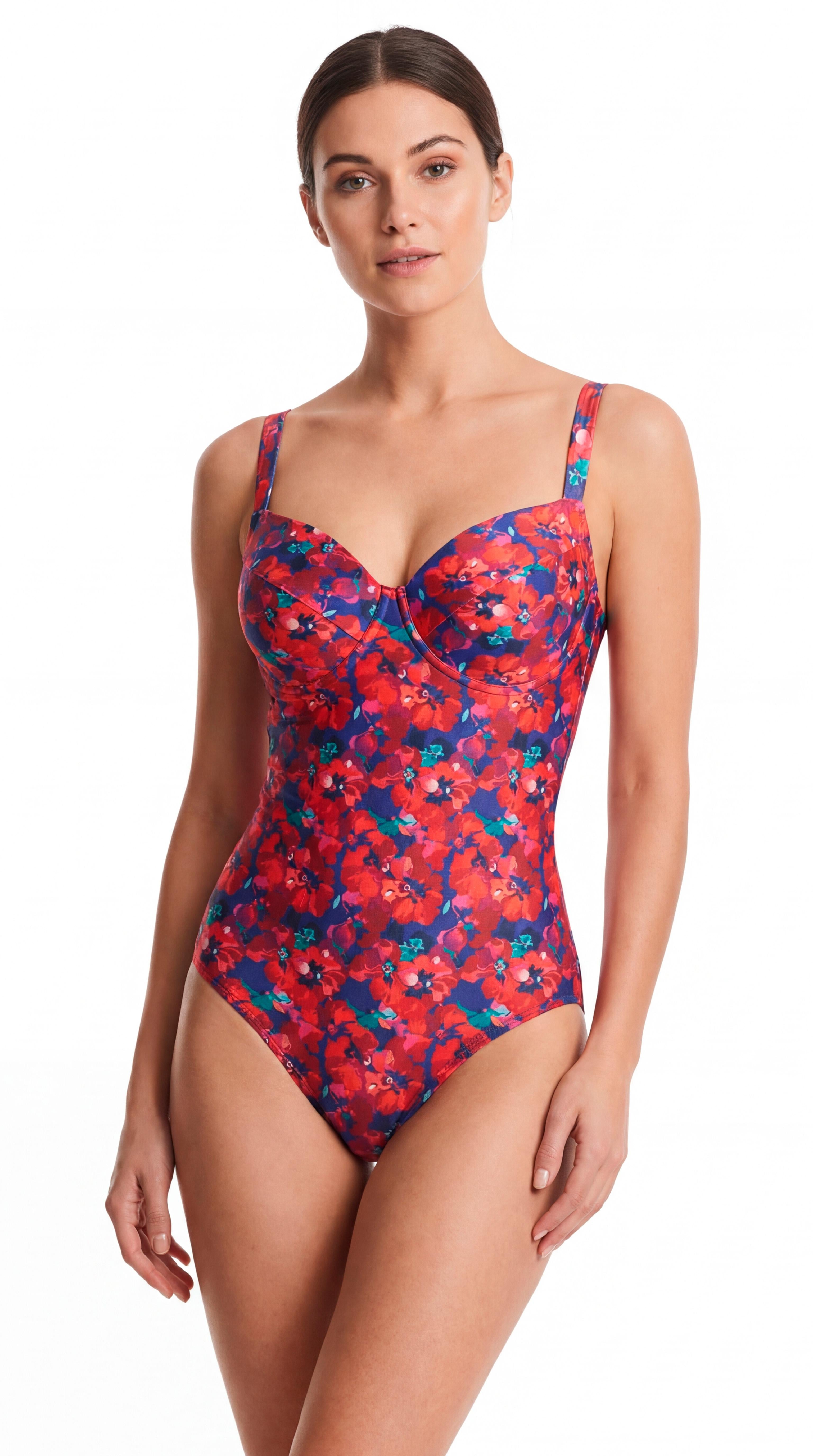 Traje de baño reductor copa grande estampado rojo