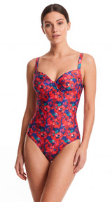 Traje de baño reductor copa grande estampado rojo