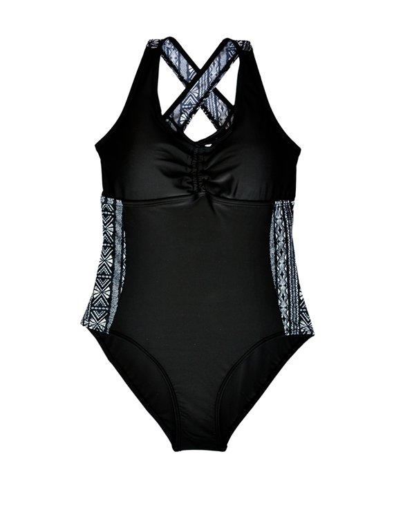 Traje de baño deportivo para busto grande estampado negro