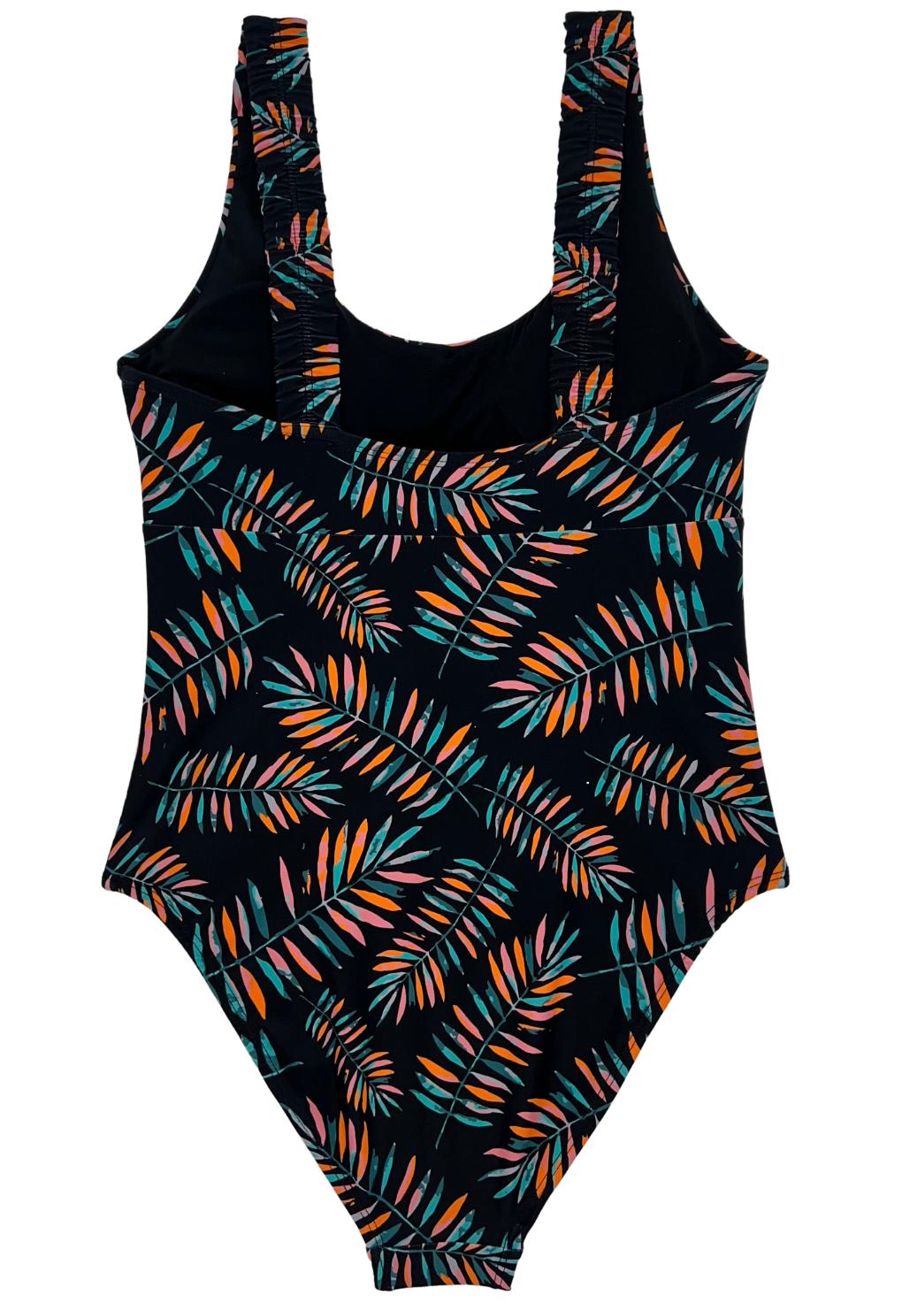 Traje de baño tirantes arruchados estampado hojas